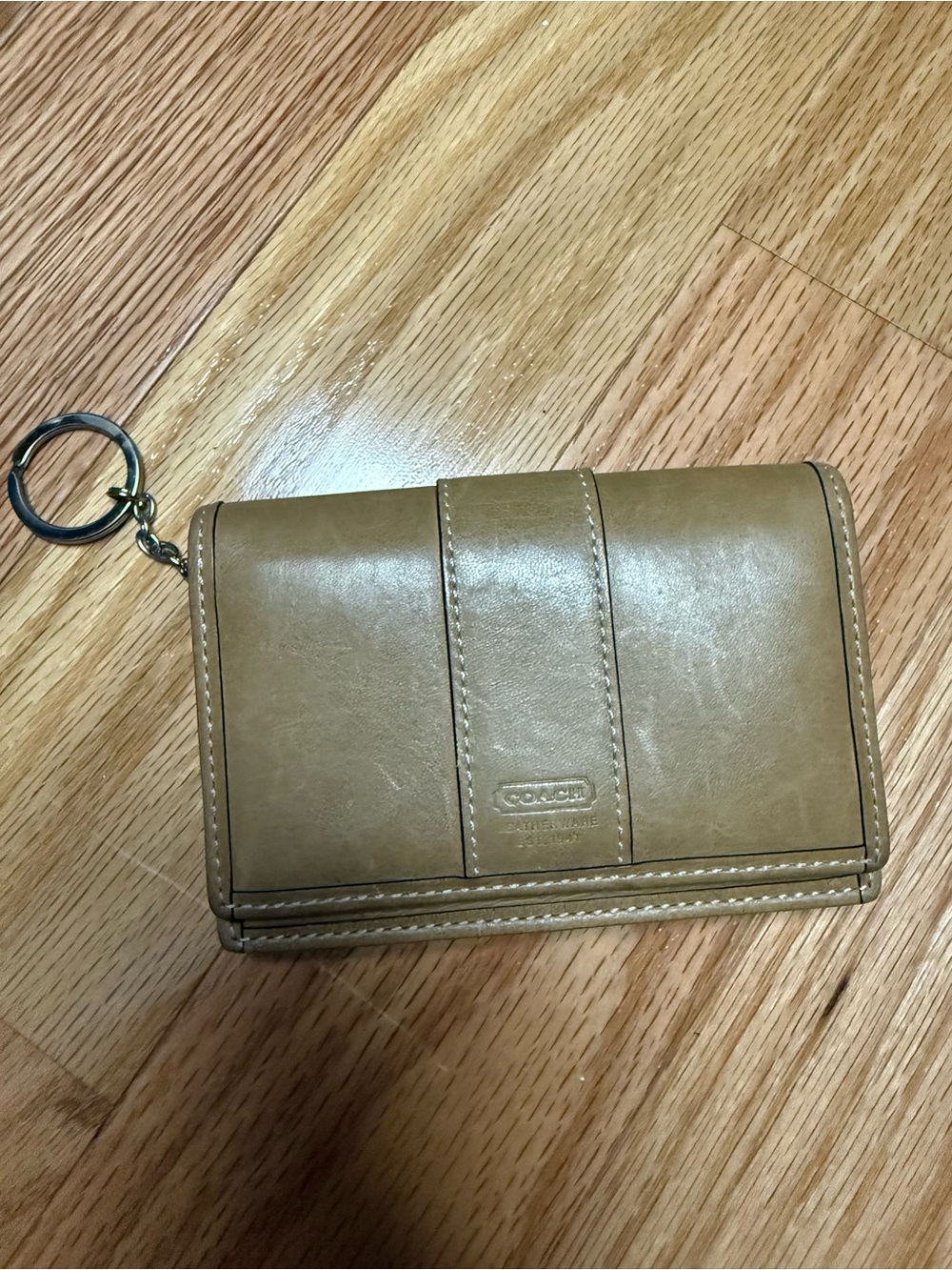 Coach Tan Leather Compact Key Wallet with Key Ring